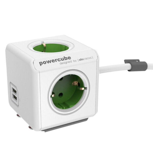 Allocacoc PowerCube Extended USB Groen 1.5 meter