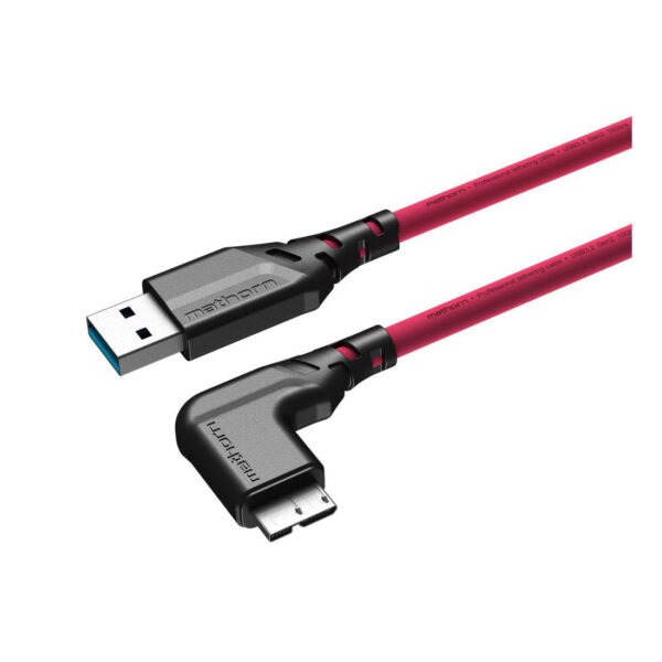 Mathorn Tethering kabel USB-A naar Micro USB-B Right angle Magenta 5m