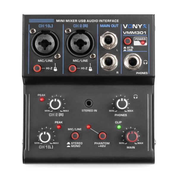Vonyx VMM301 USB mixer - 3-kanaals mengpaneel met Bluetooth en USB