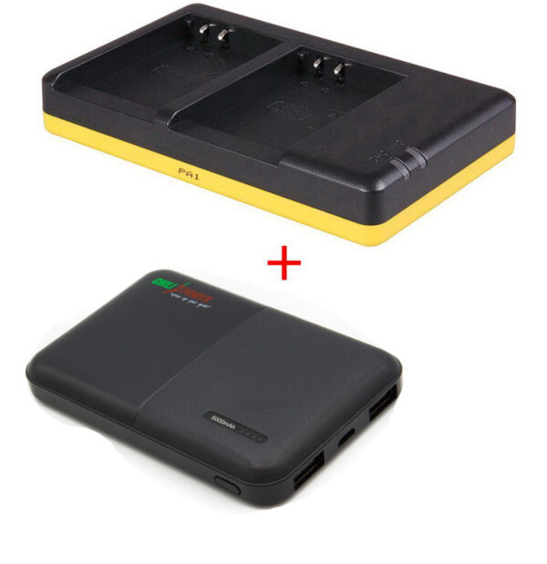 Powerpakket Deluxe: BLN-1 duo oplader + 5000mAh Powerbank voor 2 Olympus accu's BLN-1