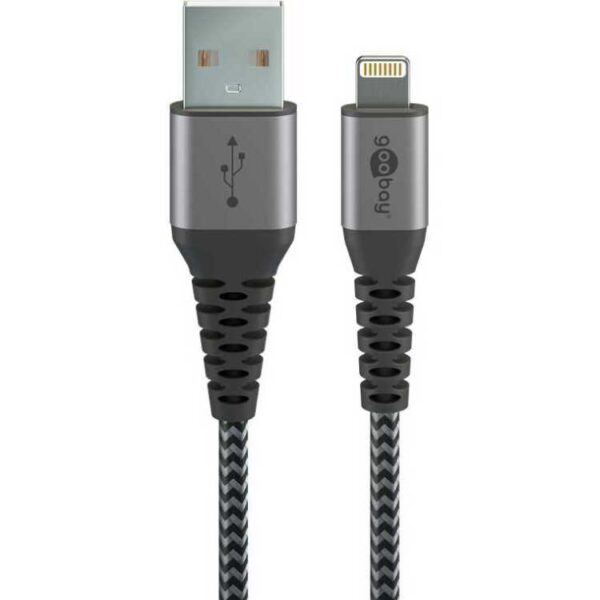 goobay Lightning naar USB-A textielkabel met metalen aansluitingen