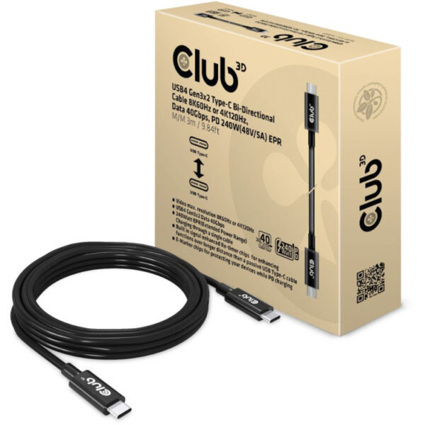 Club 3D USB4 Gen3x2 Type-C Bi-Directional kabel, 3 meter
