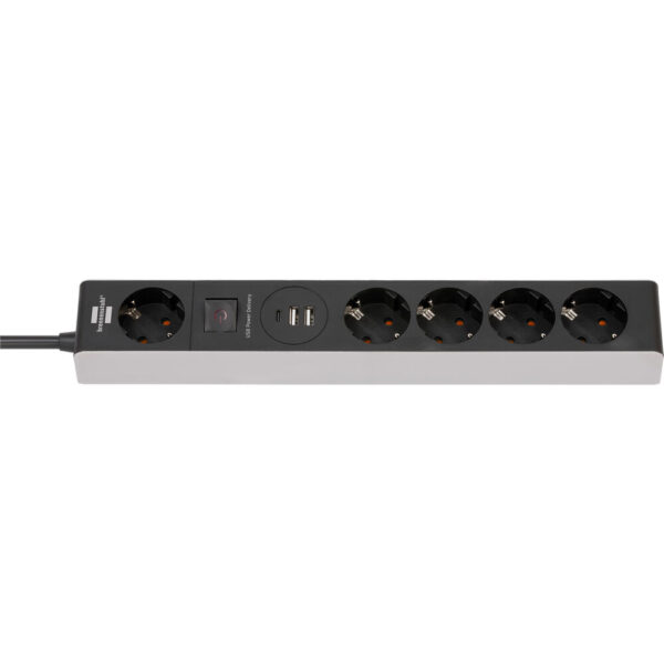 Brennenstuhl 1159780615 Premium-Line Stekkerdoos 5 sockets | Aan/uit Schakelaar | 2x USB-A | 1x USB-C | Zwart | 1,5 meter