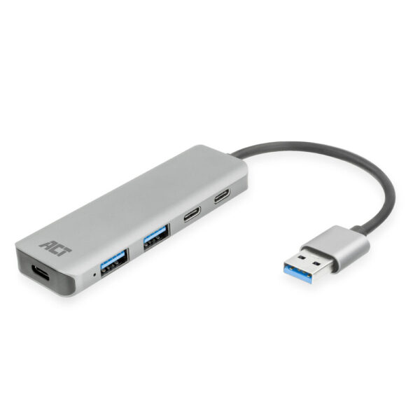ACT AC6125 USB-A Hub 3.0 | 2x USB-A | 2x USB-C | Zilver | Aluminium