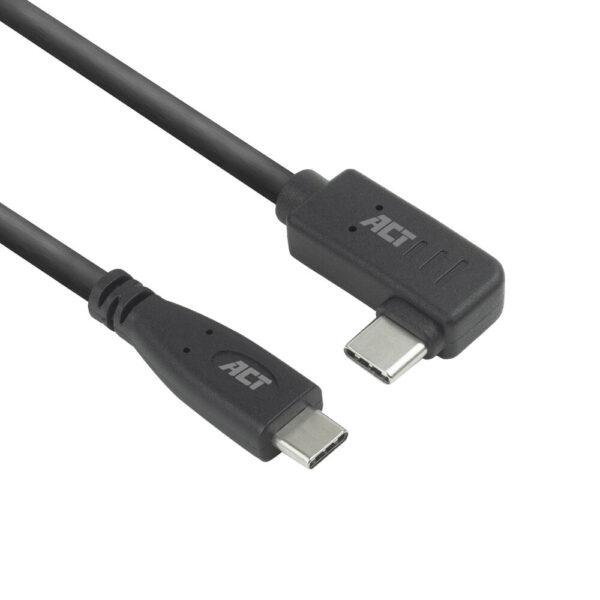 ACT AC7408 USB 3.0 Kabel 10Gbps 60W USB Type-C® (recht) naar USB Type-C® (haaks links/rechts) | Zwart | 3 meter
