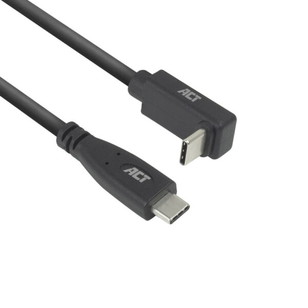 ACT AC7471 USB 3.0 Kabel | 10Gbps 60W USB Type-C® (recht) naar USB Type-C® (haaks boven/beneden) | Zwart | 1 meter