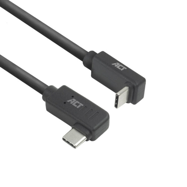 ACT AC7482 USB 3.0 Kabel | 10Gbps 60W USB Type-C® (haaks links/rechts) naar USB Type-C® (haaks boven/beneden) | Zwart | 2 meter