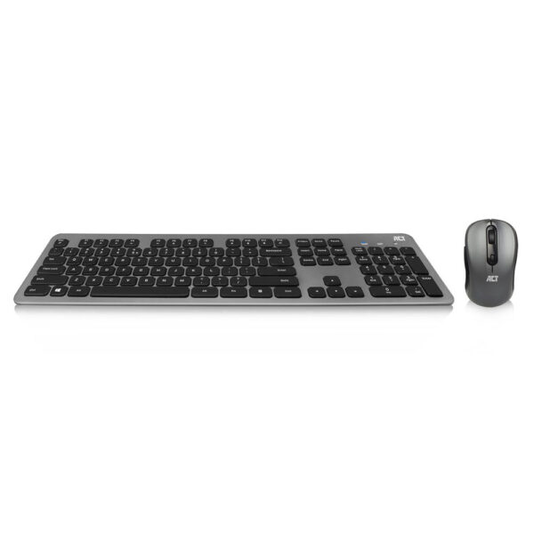 ACT AC5710 Draadloos Toetsenbord + Muis | Set | USB-C/USB-A ontvanger | Qwerty/US layout | Multimedia | Low Profile - Stille Toets | Zwart/Grijs