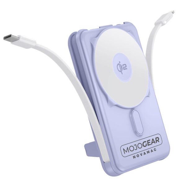 MOJOGEAR NovaMag All-in-1 Powerbank 10.000 mAh - Draadloos Qi2 & ingebouwde kabels - Paars
