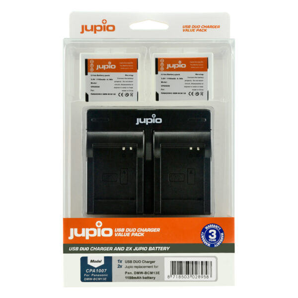 Jupio Kit: 2 x camera-accu DMW-BCM13E 1150mAh + USB Dual lader