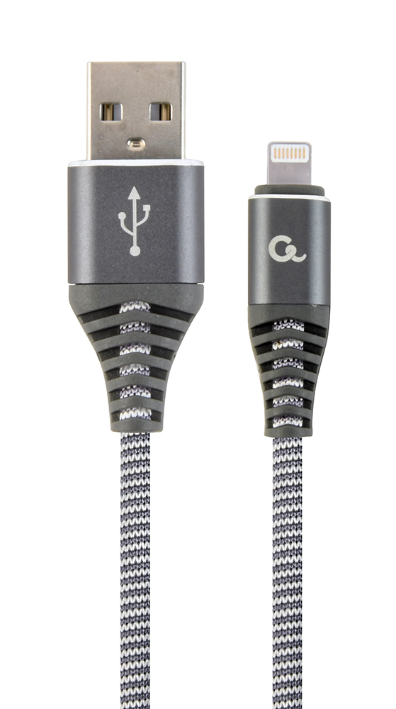 Premium 8-pin laad- & datakabel 'katoen' 2 meter spacegrey/wit