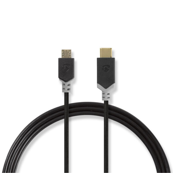 Kabel USB 2.0 | Type-C male - Micro-B male | 1,0 m | Antraciet