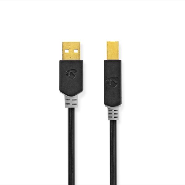 USB-Kabel | USB 2.0 | USB-A Male | USB-B Male | 480 Mbps | Verguld | 1.0 m | Rond | PVC | Antraciet