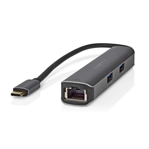 USB Multi-Port Adapter | USB 3.2 Gen 1 | USB-C Male | HDMI Female / RJ45 Female / 3x USB-A Female | 5 Gbps | 0.20 m | Rond | Verguld | PVC | Antraciet