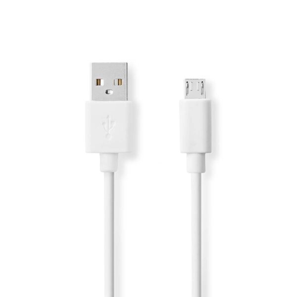 USB-Kabel | USB 2.0 | USB-A Male | USB Micro-B Male | 480 Mbps | Vernikkeld | 2.00 m | Rond | PVC | Wit