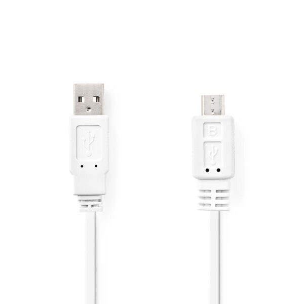 Platte USB 2.0-Kabel | A Male - Micro-B Male | 1,0 m | Wit