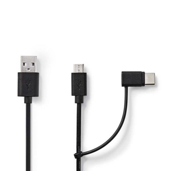 2-in-1 Sync and Charge-Kabel | USB-A Male - Micro-B Male / Type-C Male | 1,0 m | Zwart