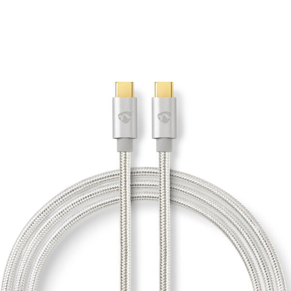 Nedis USB 2.0 Kabel Voor Synchroniseren, Laden en AV-ondersteuning | USB-C Male Naar USB-C Male | 5A - 100W | Verguld | 2.0 m | Rond | Gevlochten | Zilver | Afdekbox Met Venster