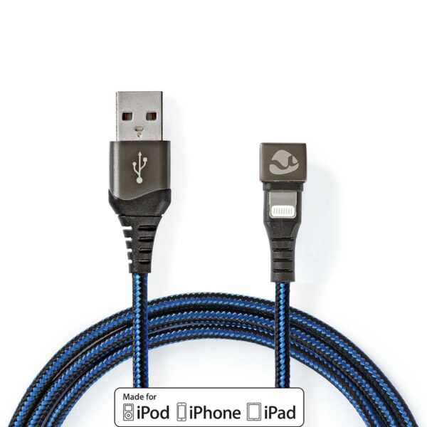 USB-Kabel | USB 2.0 | Apple Lightning 8-Pins | USB-A Male | 12 W | 480 Mbps | Vernikkeld | 1.00 m | Rond | Gevlochten / Nylon | Blauw / Zwart | Cover Window Box
