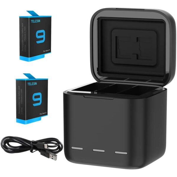 Telesin Triple Battery Charger Box + 2X Accu - GoPro 9/10