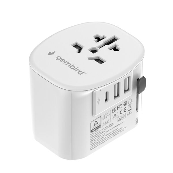 Geaarde universele reisstekker met USB lader, 15 W, wit