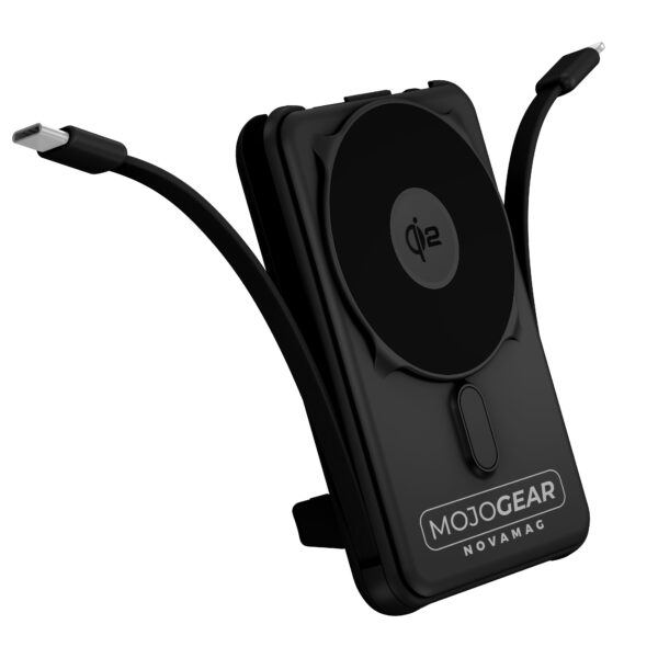 MOJOGEAR NovaMag All-in-1 Powerbank 10.000 mAh - Draadloos Qi2 & ingebouwde kabels - Zwart