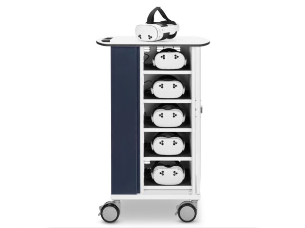 VR Headset USB-C Charge (20W) Trolley for 10 VR Headsets & Controllers with Code Lock (master key), grey panel, EU mains lead - 64w 50d 95h (cm)