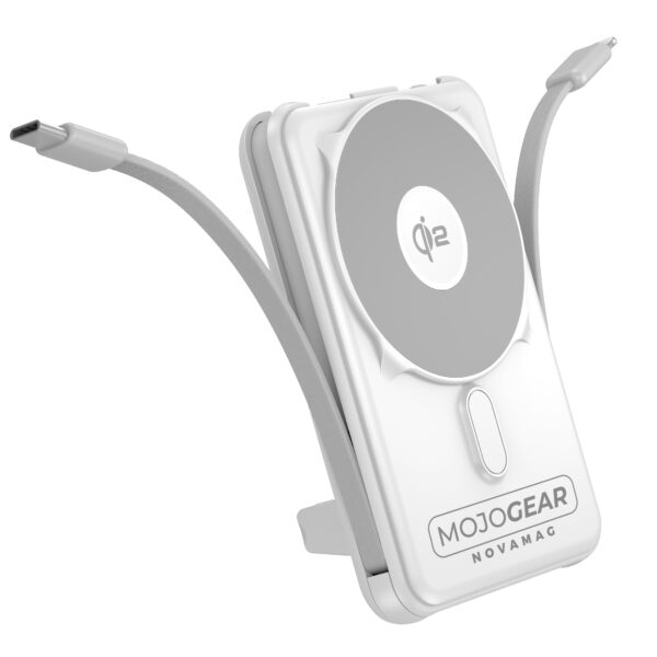 MOJOGEAR NovaMag All-in-1 Powerbank 10.000 mAh - Draadloos Qi2 & ingebouwde kabels - Wit