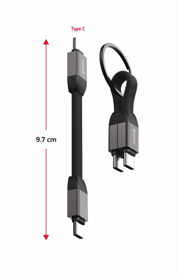 Swissten Swissten Magnetische Sleutelhanger USB-C naar USB-C Kabel - 9.7 CM - Zwart