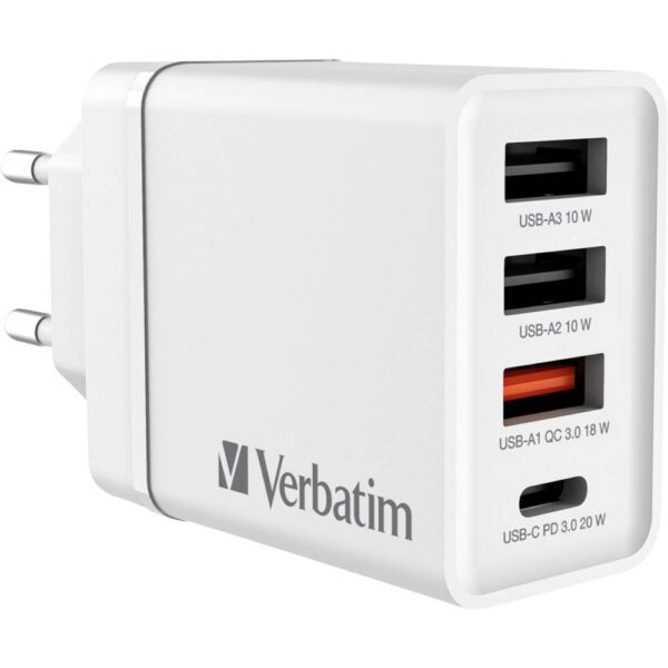 Verbatim CHR-30EU2 USB-oplader 30 W 3x USB-A, 1x USB-C USB PD, QC 3.0, USB PD 3.0 Wit