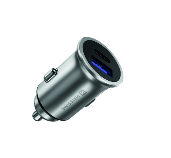 Swissten Swissten Autolader - 2 poorten - Snellader - 36W - USB 3.0 Quick Charge & USB-C - Zilver