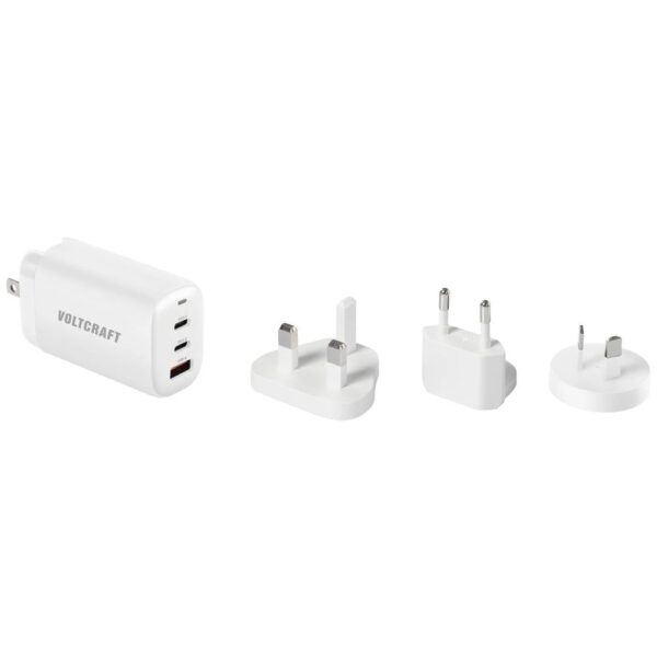 VOLTCRAFT UC-3ACX004 Reislader 65 W 1x USB-A, 2x USB-C USB PD Wit GaN, Met adapter voor Europa, Met adapter voor Verenigd Koninkrijk, Met adapter voor
