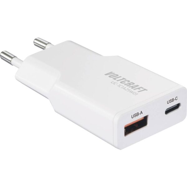 VOLTCRAFT UC-1C1A25W01 USB-oplader 25 W 1x USB-A, 1x USB-C Fast Charge, USB PD 3.0 Wit GaN