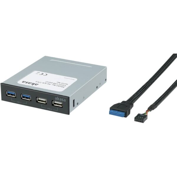 Akasa Akasa InterConnect S - Anschlüsse am vorderen Bedienfeld des Speicherschachts (A 4 poorten USB 3.2 Gen 1-, USB 2.0-front-adapter-hub Zwart