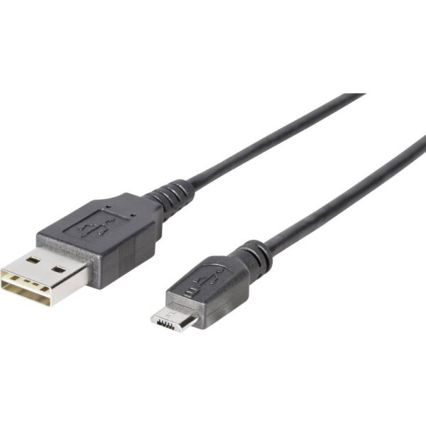 USB-kabel USB-micro-B stekker, USB-A stekker 1.80 m Zwart Stekker past op beide manieren, Vergulde steekcontacten, UL gecertificeerd