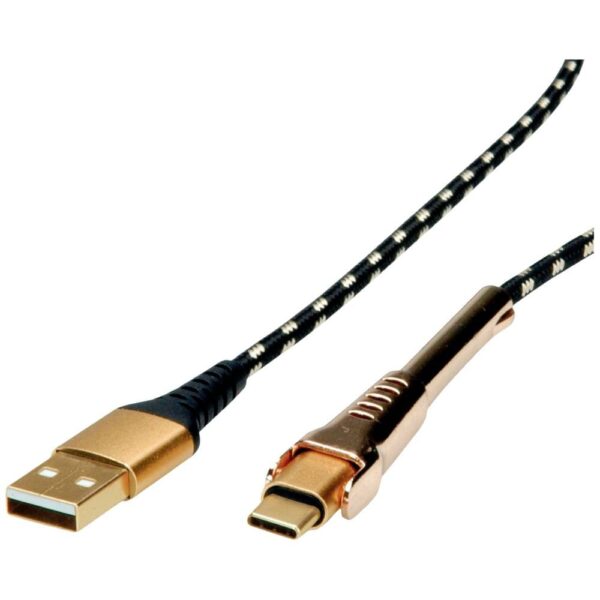 ROLINE GOLD USB 2.0 synchronisatie- en oplaadkabel, USB-A/USB-C, met steun, 1 m