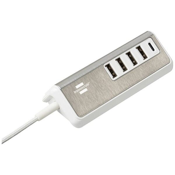 Brennenstuhl 1508230 USB-oplader 20 W 4x USB-A, 1x USB-C USB PD Zilver, Wit Binnen