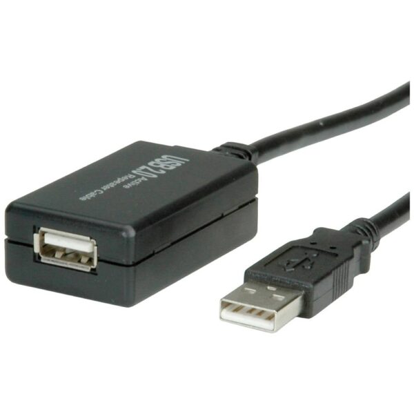 VALUE USB 2.0 Verleng kabel met actieve Repeater, zwart, 12 m