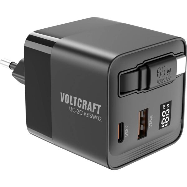 VOLTCRAFT UC-2C1A65W02 USB-oplader 65 W 1x USB-A, 2x USB-C Aantal uitgangen: 3 x GaN, USB Power Delivery (USB-PD), Snellader