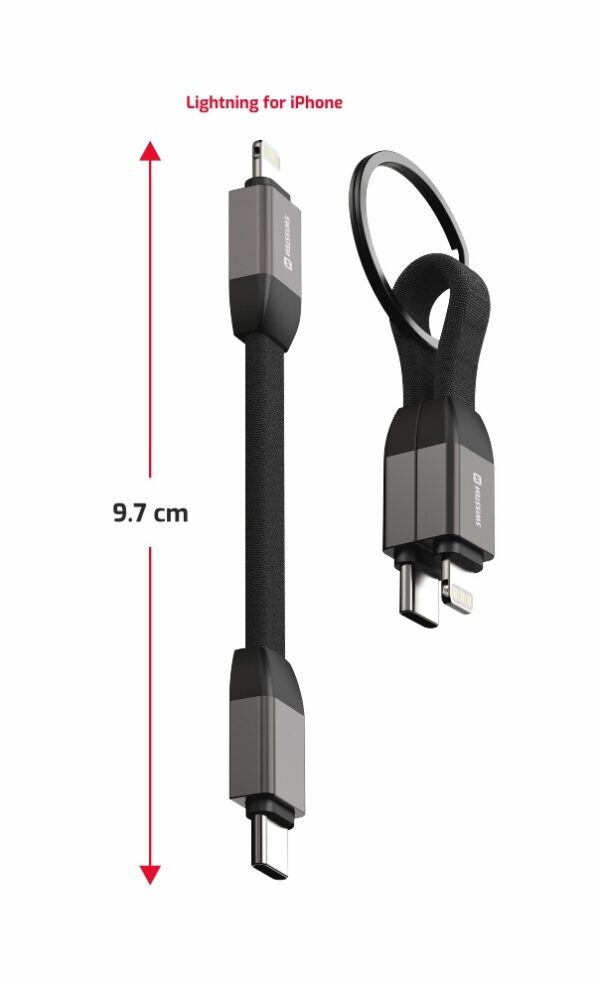 Swissten Swissten Magnetische Sleutelhanger Lightning naar USB-C Kabel - 9.7 CM - Zwart