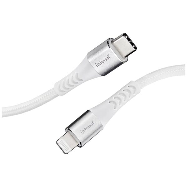Intenso USB-kabel USB 2.0 USB-C stekker, Apple Lightning stekker 1.50 m Wit Stoffen mantel 7902002