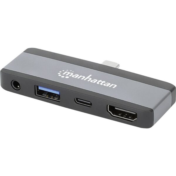 Manhattan USB-C 4-in-1 Dockingstation USB C-Stecker auf HDMI USB-A USB-C PD 3,5 mm Klinke USB-C dockingstation USB-C Power Delivery