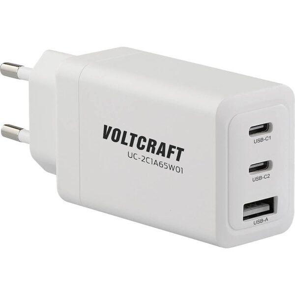 VOLTCRAFT UC-2C1A65W01 USB-oplader 65 W 1x USB-A, 2x USB-C Fast Charge, USB PD 3.0 Wit Binnen GaN
