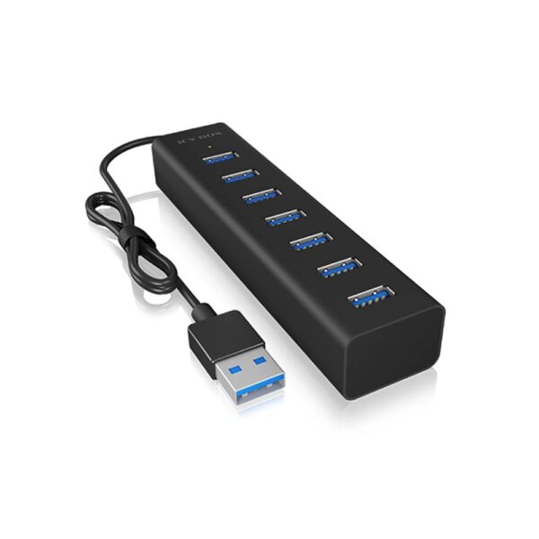 ICY BOX IB-HUB1700-U3 USB 3.0 zu 7-Port USB 3.0 Type-A Hub, Alu-Gehäuse, Netzteil 5V/3A USB 3.2 Gen 1-hub 7 poorten Zwart