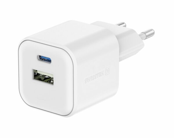 Swissten Swissten USB-C Snellader - 2 poorten - GaN technologie - 20W - Wit