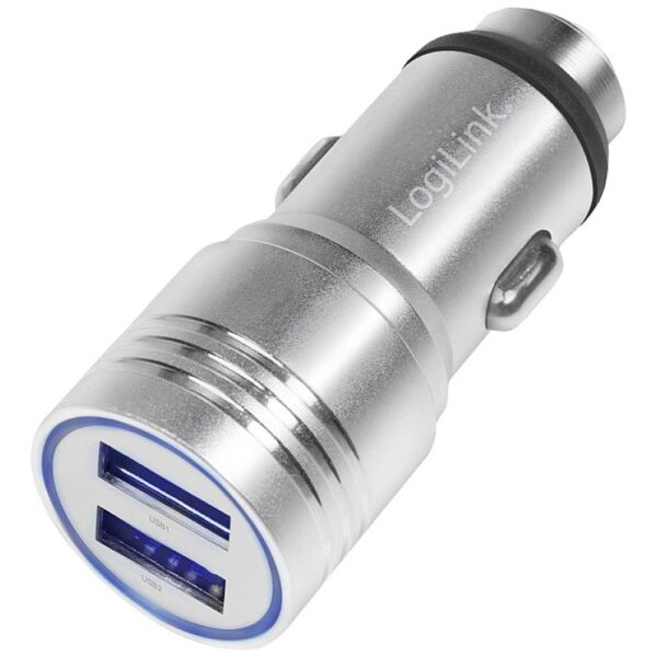 LogiLink Ladegerät USB-oplader 10.5 W 2x USB-A Zilver Auto Met noodhamer-functie