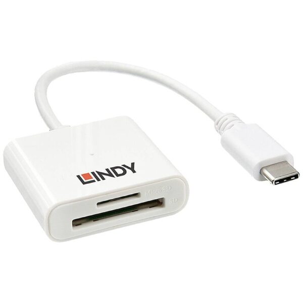 LINDY 43185 Externe geheugenkaartlezer Micro-SD, SD, USB-A 3.2 Gen 1 Wit