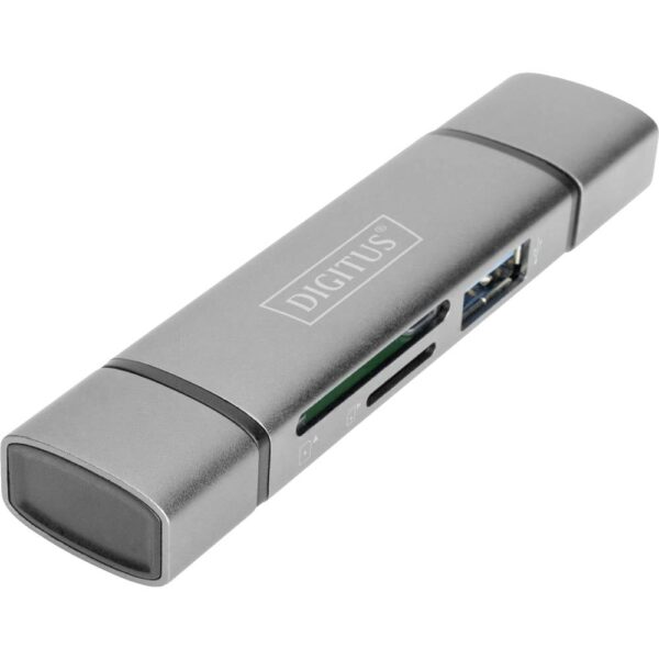 Digitus DA-70886 Externe geheugenkaartlezer / hub USB-A 3.0, USB-A, USB-C Grijs