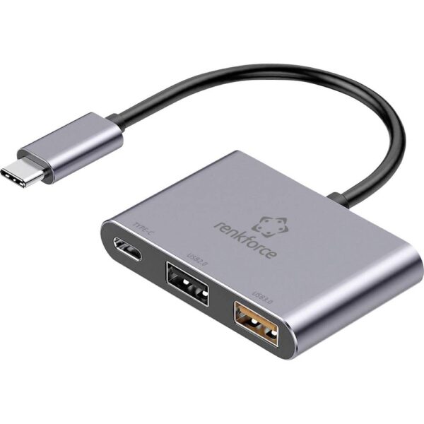 Renkforce RF-TCH-100 USB 3.0-hub 3 poorten Met USB-C stekker Grijs