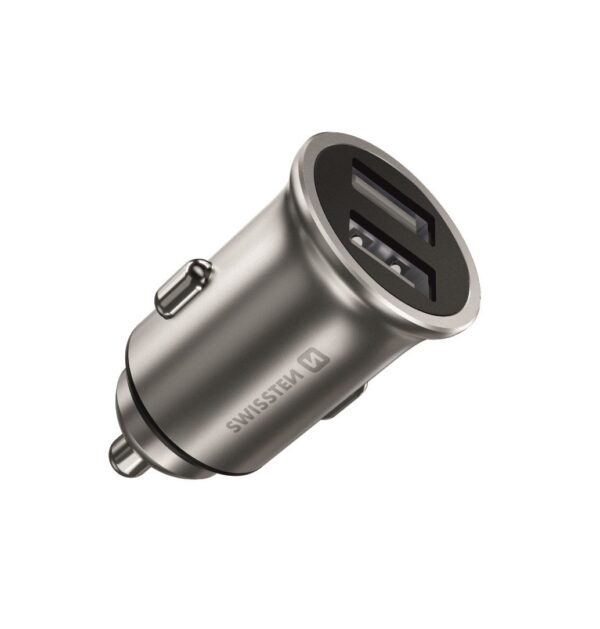 Swissten Swissten Mini Autolader - 2 USB-poorten - 4.8A - 24W - Zilver